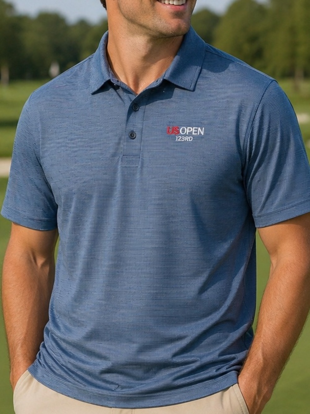 USGA 123rd US Open The Country Club Official Licensed Blue Striped Polo Men 2XL